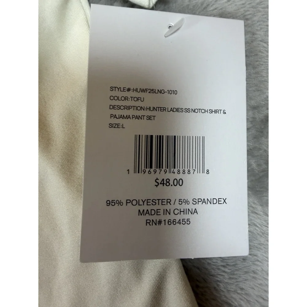 NWT  Hunter Sleepwear Pajama Top Womens Large White Notch Collar Button Front